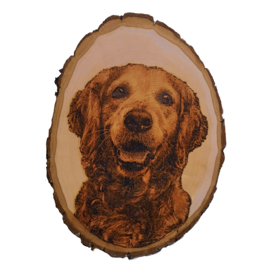 Custom Dog Portrait - Rustic Oval Log Slice