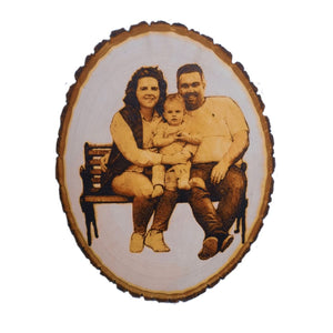 Custom Family Portrait - Rustic Oval Log Slice